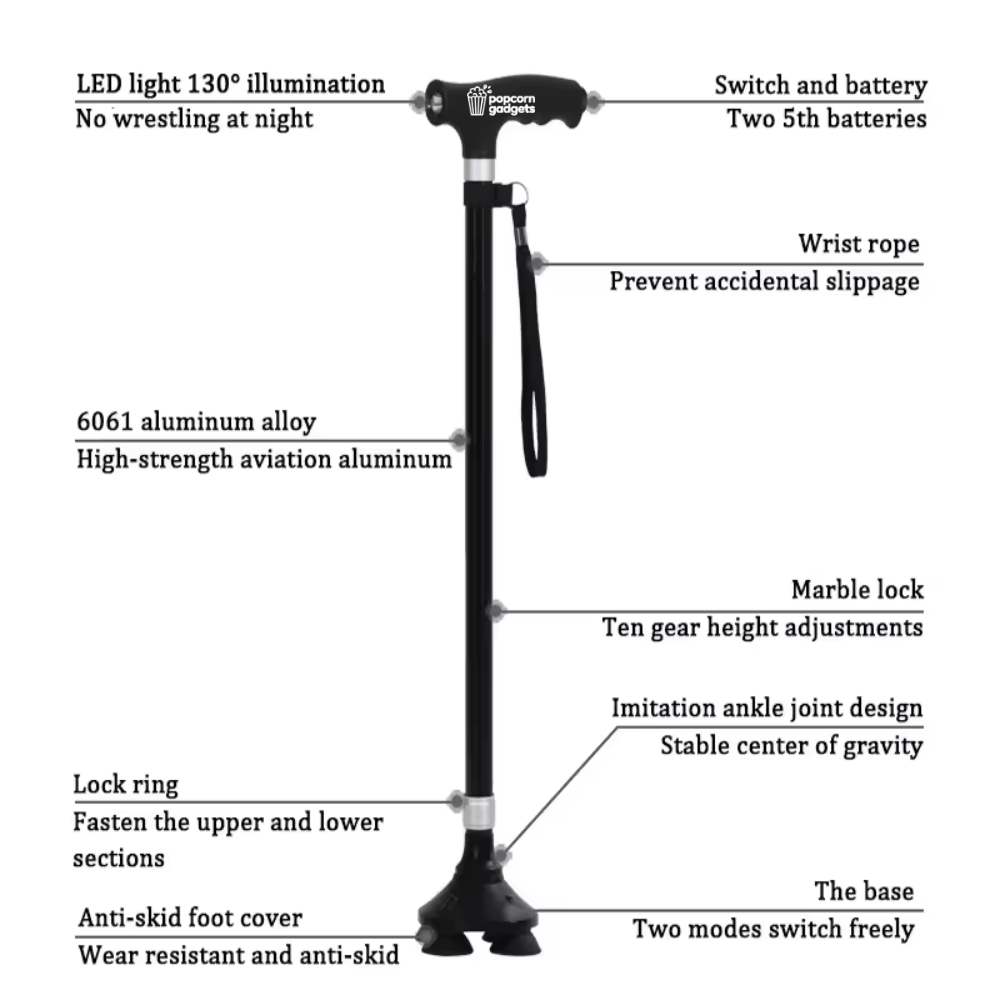 Retractable Non-Slip Walking Cane LED